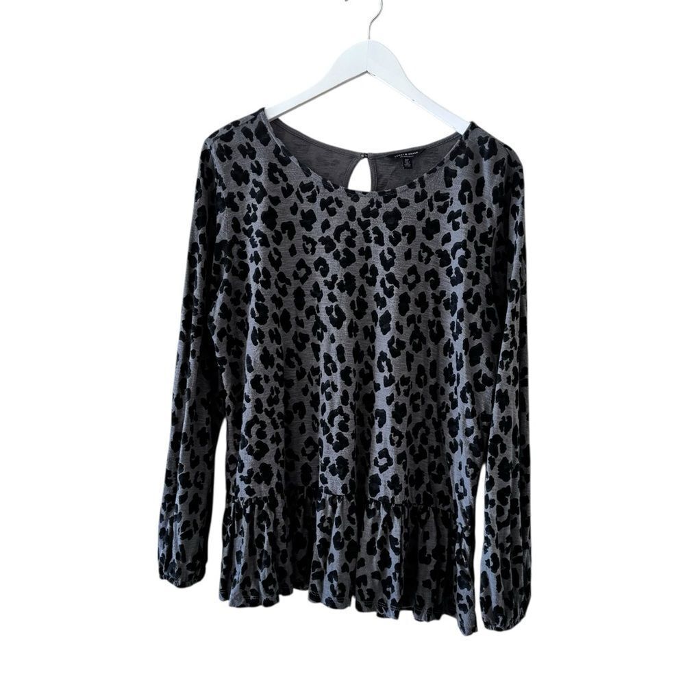 Lucky Brand Ruffle Leopard Print Keyhole Oversized  Top SZ SP